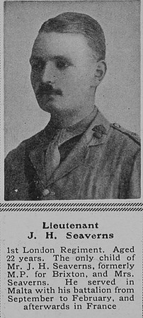 Seaverns J H Lt 1st London Regiment The Sphere 3rd Jul 1915