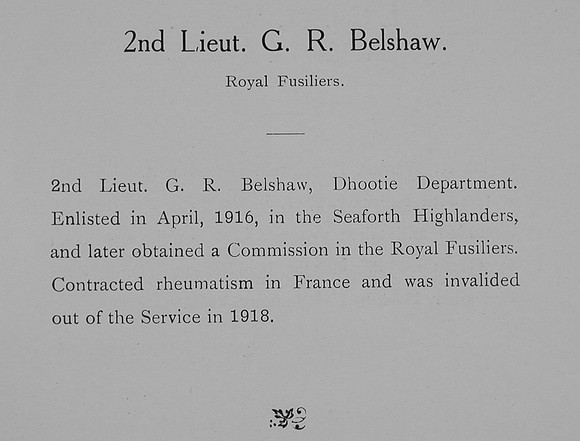 Belshaw G R 2nd Lt Royal Fusiliers Record William Graham Co Roll Of Honour