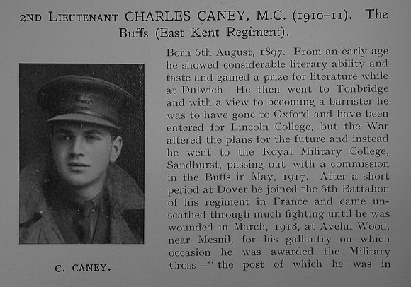 Caney C 2nd Lt MC 6th East Kent Regiment Obit Part 1 Dulwich College Roll Of Honour