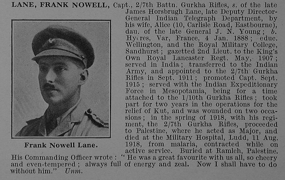 Lane F N Captain Indian Army Obit De Ruvignys Roll Of Honour Vol 4