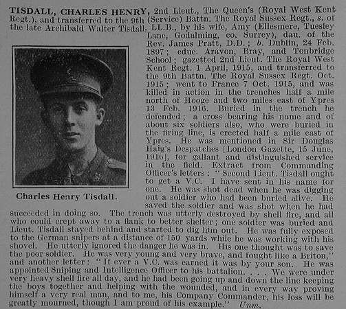 Tisdall C H 2nd Lt Royal West Kent Regiment Attd To 9th Royal Sussex Regiment Obit De Ruvignys Roll Of Honour Vol 3