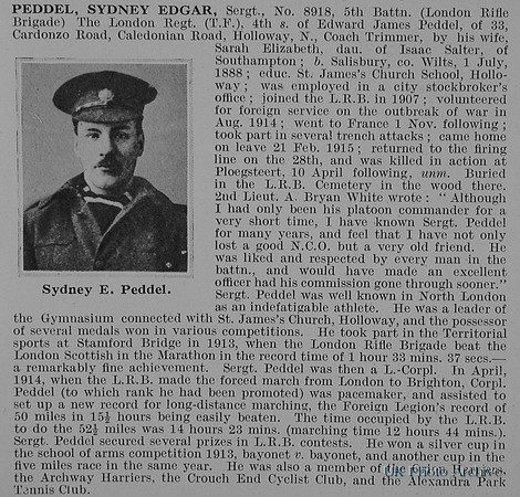 Peddel S E Sergt 8918 5th London Regiment Obit De Ruvignys Roll Of Honour Vol 1