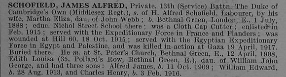Schofield J A Pte 13th Middlesex Regiment Obit De Ruvignys Roll Of Honour Vol 4