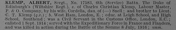 Klemp A Sergt 17583 6th Wiltshire Regiment Obit De Ruvignys Roll Of Honour Vol 4