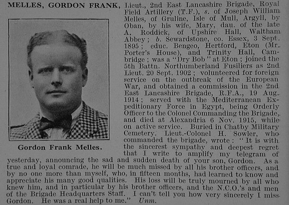 Melles G F Lt Royal Field Artillery Obit De Ruvignys Roll Of Honour Vol 5