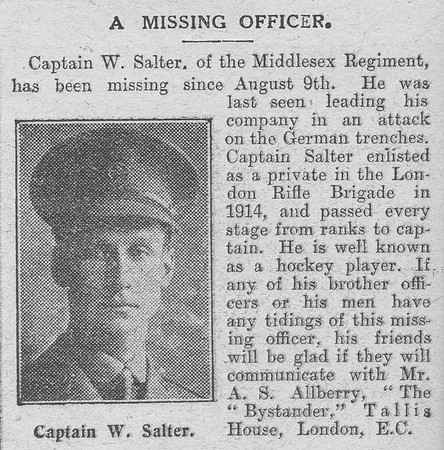 Salter W Captain 17th Middlesex Regiment The Graphic 25th Aug 1916