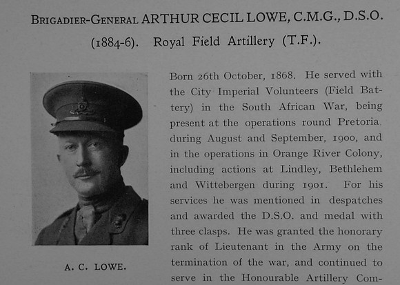 Lowe A C Brig Gen CMG DSO Royal Field Artillery Obit Part 1 Dulwich College Roll Of Honour