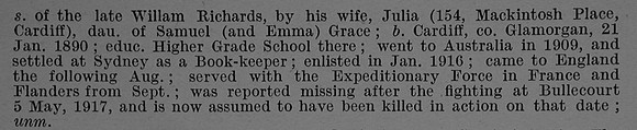 Richards C Pte 5731 3rd Australian Infantry Obit Part 2 De Ruvignys Roll Of Honour Vol 4