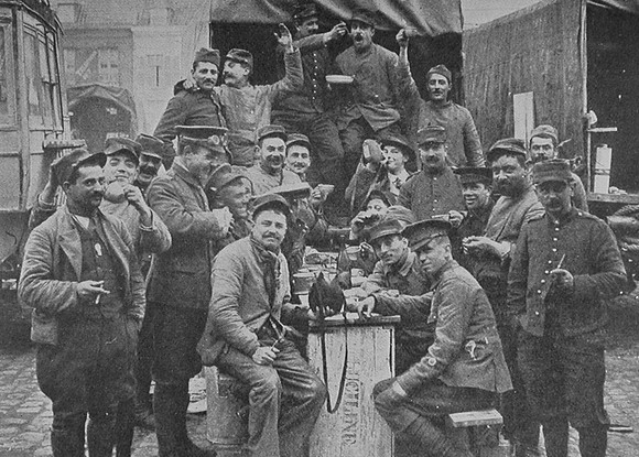 British And French Soldiers Toasting Their Countries