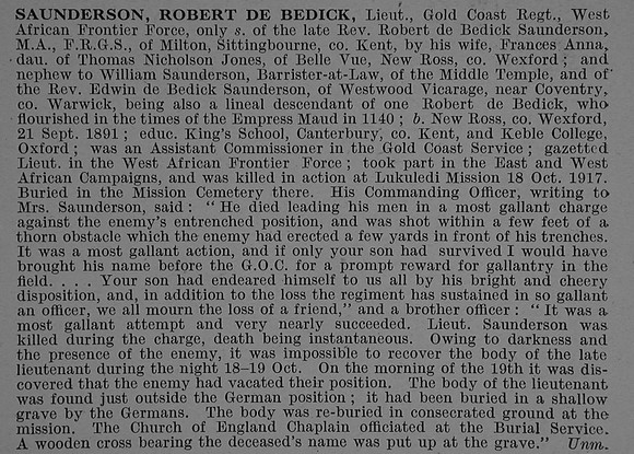 Saunderson R de B Lt General List Obit De Ruvignys Roll Of Honour Vol 4