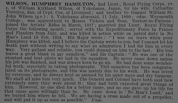 Wilson H H 2nd Lt Royal Flying Corps Obit De Ruvignys Roll Of Honour Vol 4