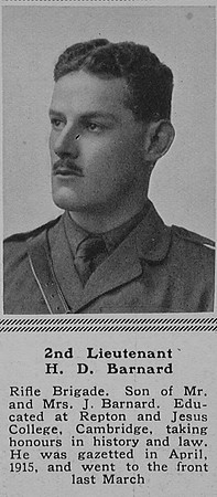 Barnard H D 2nd Lt 6th Attd 3rd Rifle Brigade The Sphere 2nd Dec 1916