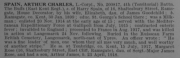 Spain A C L/Cpl 200817 4th East Kent Regiment Obit De Ruvignys Roll Of Honour Vol 4