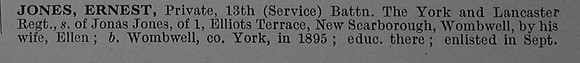 Jones E Pte 522 13th York & Lancaster Regiment Obit Part 1 De Ruvignys Roll Of Honour Vol 4