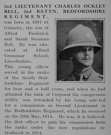 Bell C O 2nd Lt 2nd Bedfordshire Regiment Obit Part 1 The Bond Of Sacrifice Vol 1
