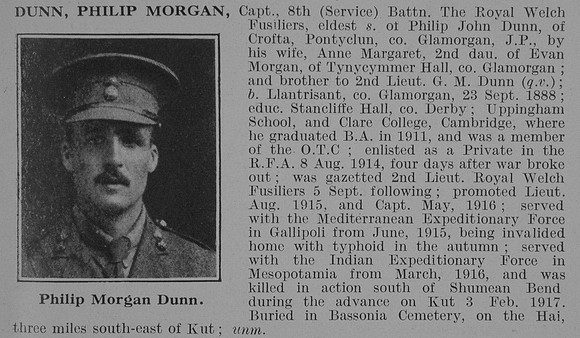 Dunn P M Captain 8th R Welsh Fusiliers Obit De Ruvignys Roll Of Honour Vol 3
