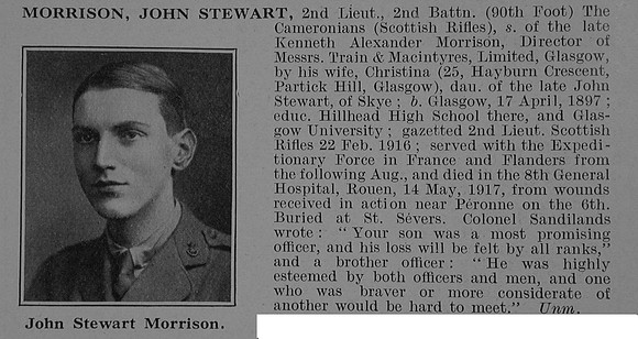 Morrison J S 2nd Lt 2nd Cameronians Obit De Ruvignys Roll Of Honour Vol 5