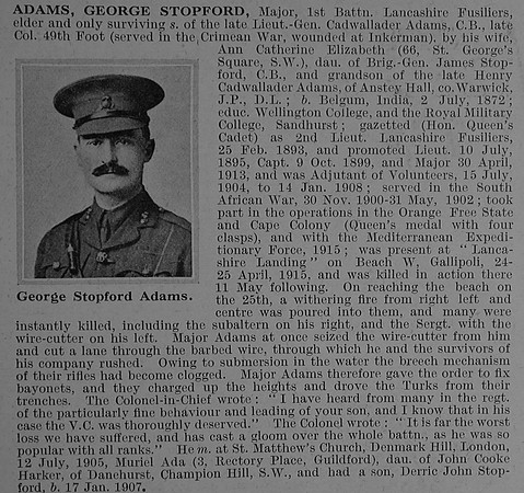 Adams G S Major 1st Lancashire Fusiliers Obit De Ruvignys Roll Of Honour Vol 1