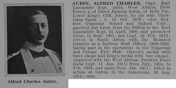 Aubin A C Captain East Lancs Regiment Obit