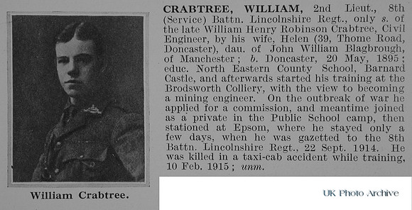 Crabtree W 2nd Lt 8th Lincolnshire Regiment Obit De Ruvignys Roll Of Honour Vol 1