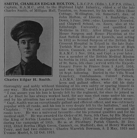 Smith C E H Captain Royal Army Medical Corps Obit De Ruvignys Roll Of Honour Vol 3