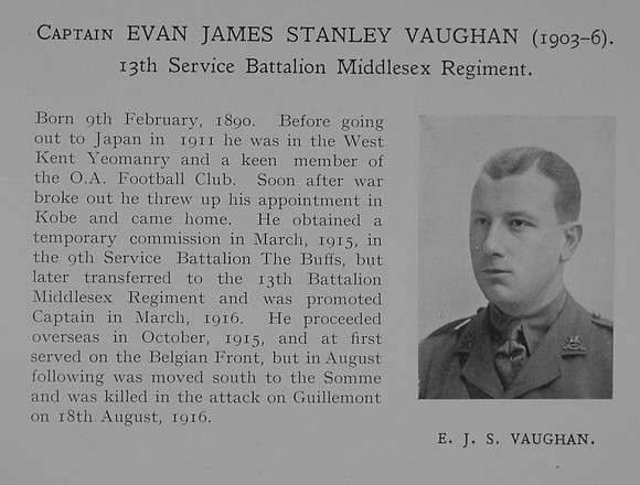 Vaughan E J S Captain 13th Middlesex Regiment Obit Dulwich College Roll Of Honour