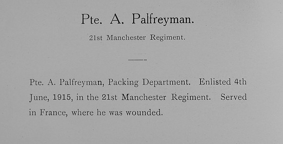 Palfreyman A Pte 1st Manchester Regiment Record William Graham Co Roll Of Honour