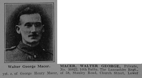 Macer W G Pte 30822 16th Lancashire Fusiliers Obit Part 1 De Ruvignys Roll Of Honour Vol 5