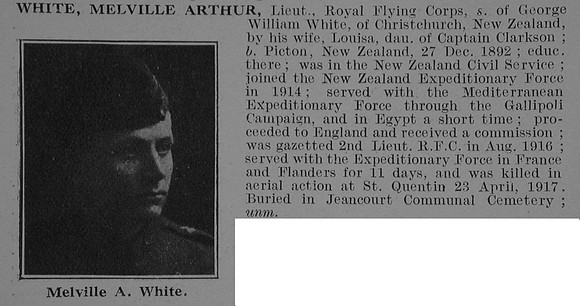 White M A Lt Royal Flying Corps Obit De Ruvignys Roll Of Honour Vol 3