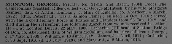 McIntosh G Pte 37815 2nd Cameronians Obit De Ruvignys Roll Of Honour Vol 4