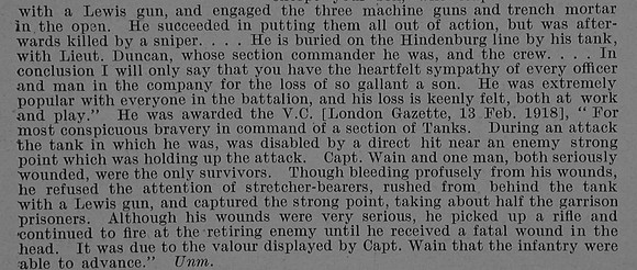 Wain R W L Captain VC 25th Manchester Regiment Attd Tank Corps Obit Part 3 De Ruvignys Roll Of Honour Vol 4