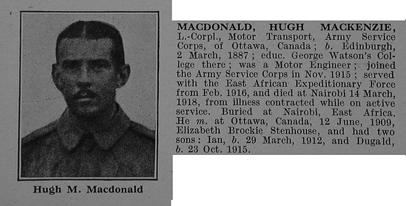 MacDonald H M L/Cpl Army Servce Corps Obit De Ruvignys Roll Of Honour Vol 4