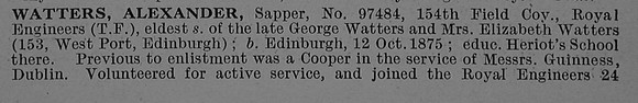 Watters A Sapper 97484 Royal Engineers Obit Part 1 De Ruvignys Roll Of Honour Vol 4