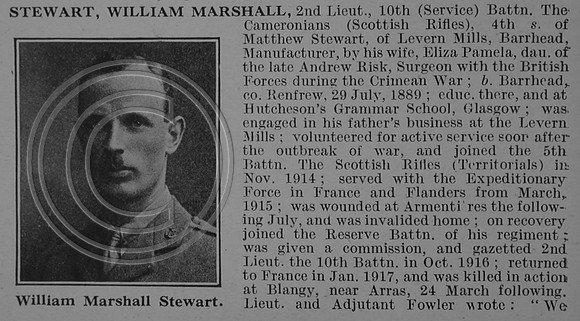 Stewart W M 2nd Lt 10th Cameronians Obit Part 1 De Ruvignys Roll Of Honour Vol 4