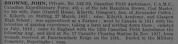 Browne J Pte 532362 Canadian Field Ambulance Obit De Ruvignys Roll Of Honour Vol 4