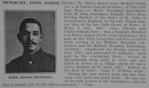Dewbury J J Pte Royal Army Medical Corps Obit De Ruvignys Roll Of Honour Vol 3