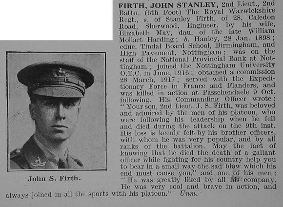Firth J S 2nd Lt 2nd Royal Warwickshire Regiment Obit De Ruvignys Roll Of Honour Vol 3