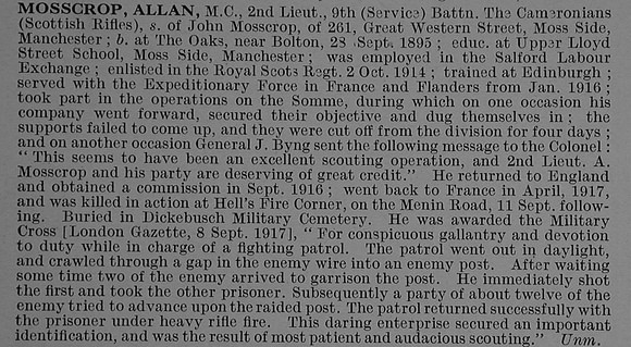 Mosscrop A 2nd Lt MC 9th Cameronians Obit De Ruvignys Roll Of Honour Vol 4