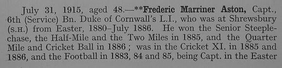 Aston F M Captain 6th Duke Of Cornwalls Light Infantry Obit Part 1 Shrewsbury School Roll Of Service