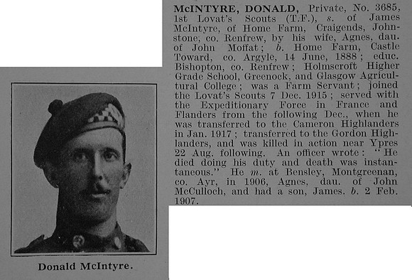 McIntyre D Pte 1st Lovat Scouts Obit De Ruvignys Roll Of Honour Vol 3