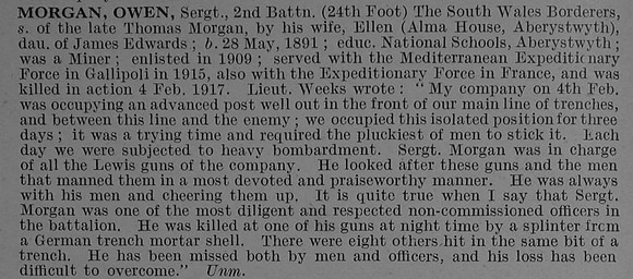 Morgan O Sergt 10823 2nd South Wales Borderers Obit De Ruvignys Roll Of Honour Vol 4