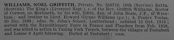 Williams N G Pte 356710 10th Kings Liverpool Regiment Obit De Ruvignys Roll Of Honour Vol 4