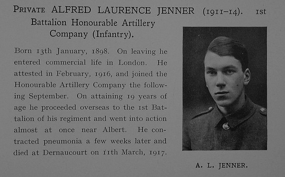 Jenner A L Pte 9072 1st Honourable Artillery Company Obit Dulwich College Roll Of Honour