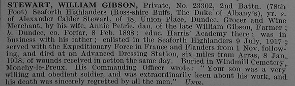 Stewart W G Pte 23302 2nd Seaforth Highlanders Obit De Ruvignys Roll Of Honour Vol 4