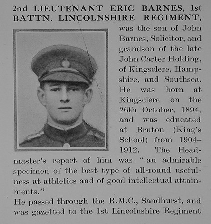 Barnes E 2nd Lt 1st Lincolnshire Regiment Obit Part 1 The Bond Of Sacrfice Vol 1
