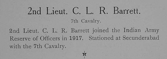 Barrett C L R 2nd Lt Indian Army Record William Graham Company