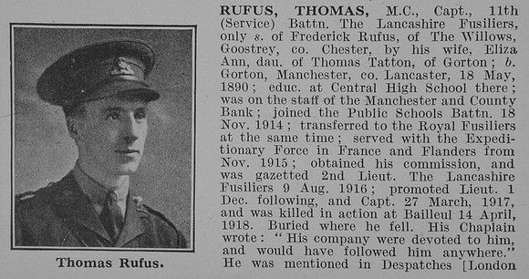 Rufus T Captain MC 11th Lancashire Fusiliers Obit Part 1 De Ruvignys Roll Of Honour Vol 4
