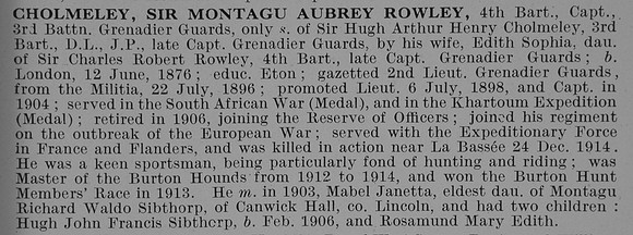 Cholmeley M A R Captain Sir 3rd Grenadier Guards Obit