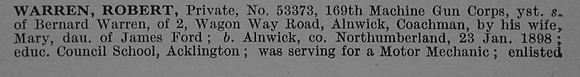Warren R Pte 53373 Machine Gun Corps Obit Part 1 De Ruvignys Roll Of Honour Vol 4