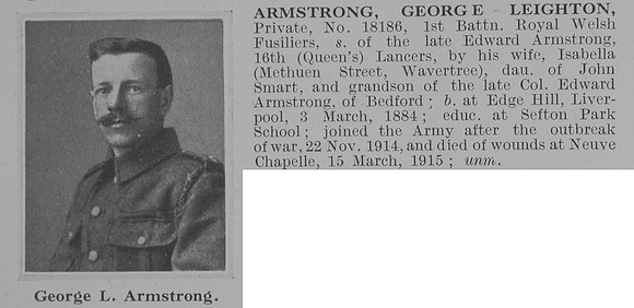 Armstrong G L Pte 18186 1st Royal Welsh Fusiliers Obit